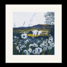 Art print by Lake District artist Libby Edmondson of White Scar White Daisies 2008 a summer scene with lots of wildflowers and lush green landscape beyond