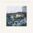 Art print by Lake District artist Libby Edmondson of White Scar White Daisies 2008 a summer scene with lots of wildflowers and lush green landscape beyond