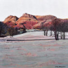 Art print by Lake District artist Libby Edmondson of Winter Morning Langdale - a frosty winter scene of the langdale pikes near Ambleside