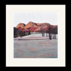 Art print by Lake District artist Libby Edmondson of Winter Morning Langdale - a frosty winter scene of the langdale pikes near Ambleside