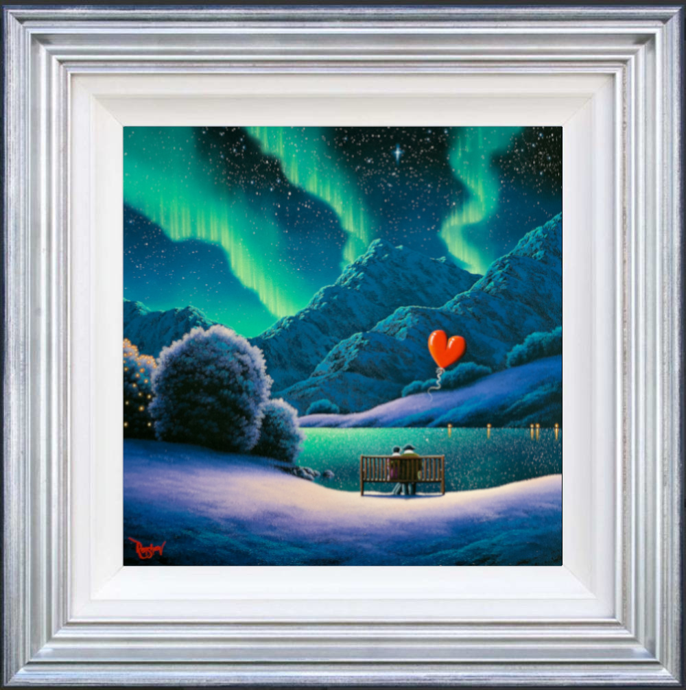 A Northern Romance painting by David Renshaw in a blue and silver handfinished frame
