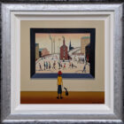 lake district art original oil painting by chris chapman Original Acrylic Painting by Chris Chapman. A busy street in the style of Lowry an old gentleman & his dog viewing a gallery