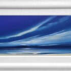Lake District art original acrylic painting blue Skies by Jonathan Shaw of a dramatic coastal skyscape in rich sky blue light