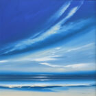 Lake District art original acrylic painting blue Skies by Jonathan Shaw of a dramatic coastal skyscape in rich sky blue light size 24" x 24" image size