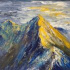 lake district art original mixed media painting on canvas by local cumbrian artist tim brown. acrylic plaster textured relief painting depicting striding edge helvellyn in impasto colour