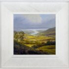 lake district art original oil painting by local artist Jeff Sudders. Over the Meadows. Lakeland view from todd crag overlooking lake windermere