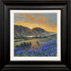 Lake District art original oil painting Bluebells Crummock Water by Ben Goymour in a black frame with white slip.