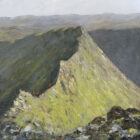 Striding Edge by Lake District artist Jeff Sudders. The narrow ridge of Striding Edge, which leads up to Helvellyn, is one of the Lake District's greatest walks