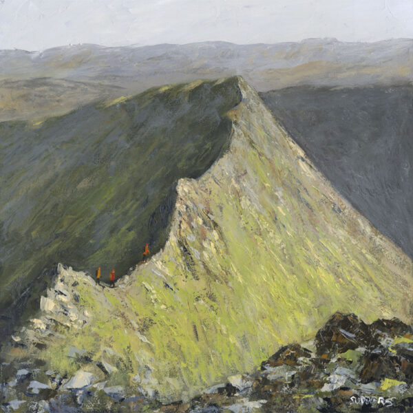 Striding Edge by Lake District artist Jeff Sudders. The narrow ridge of Striding Edge, which leads up to Helvellyn, is one of the Lake District's greatest walks