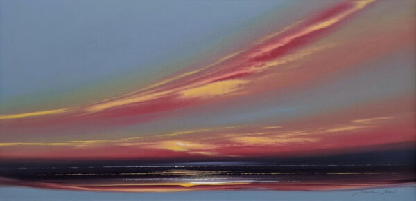 lake district art original acrylic painting by award winning artist jonathan shaw. Twilight a contemporary skyscape with big sweeping clouds in sunset colours