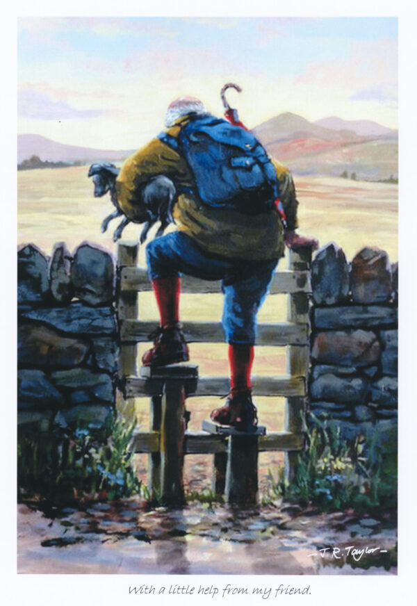 Lake District art by Jim Taylor. With a Little Help From My Friend an art print featuring an old man and his dog on their Lakeland travels. A sweet and often funny story.