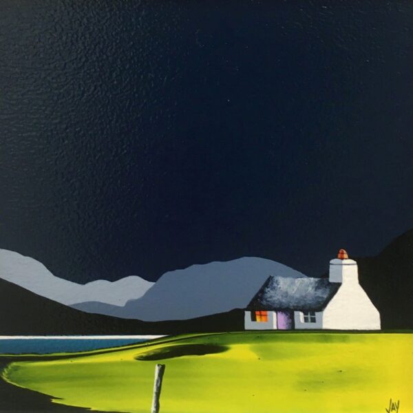 Lake district art original acrylic painting by artist jay nottingham graphic silhouettes overlooking Brotherswater