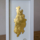lake district art original 3-D craft design art contour map of derwentwater aerial view cut from one piece of brass and hand polished in a beautiful deep white frame by holly clifford