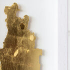 lake district art original 3-D craft design art contour map of derwentwater aerial view cut from one piece of brass and hand polished in a beautiful deep white frame by holly clifford