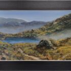 Lake District art original oil painting by Ben Goymour. hazy walkers view of tarn in the langdales
