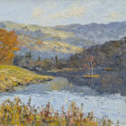 Lake District art original oil painting by Jeff Sudders. Rydal water. impasto painting overlooking island and reflections