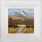 lake district art original oil painting by local artist Jeff Sudders. The painting features wintry Wetherlam fells in the distance and a beautiful meadow and trees in the foreground