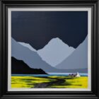 lake district art original acrylic painting by artist jay nottingham. graphic silhouettes overlooking wastwater and wasdale fells great gable kirkfell with dark skies