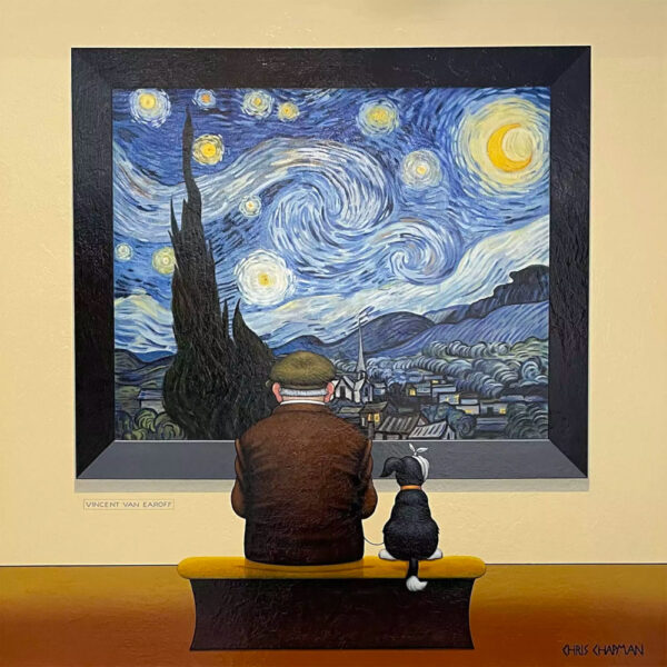 Limited Edition Giclee Print on Canvas by Chris Chapman of his original painting 'Stargazing'  in the style of  'Vincent Van Earoff'. Contemporary art. part of Chris' gallery series