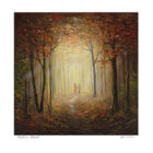 Lake District art print Autumn Stroll Trio by Jeff Sudders Three square images if a couple walking in the autumn scenery in oranges reds and browns.
