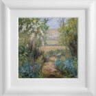 Lake District art original oil painting by Jeff Sudders. blossom and bluebells in borrans lane ambleside springtime florals