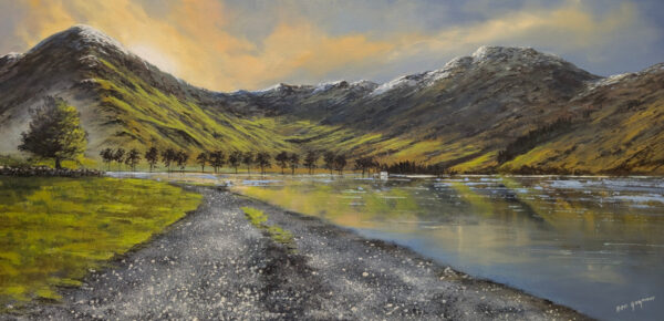 Lake District art original oil painting by Ben Goymour. view over buttermere towards haystacks and fleetwith pike