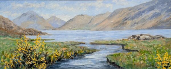 Oil painting by Jeff Sudders of the Lake District Wastwater England's deepest lake and Great Gable and Scafell