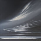 Lake District art original acrylic painting by Jonathan Shaw featuring sweeping clouds in a monochrome skyscape in dark graphite tones