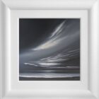 Lake District art original acrylic painting by Jonathan Shaw featuring sweeping clouds in a monochrome skyscape in dark graphite tones