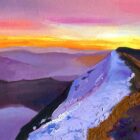 Helvellyn mixed media painting, snow on the top looking to Striding Edge.