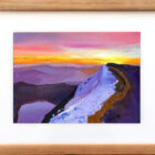 Helvellyn mixed media painting, snow on the top looking to Striding Edge.