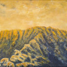 lake district art original mixed media painting on canvas by local cumbrian artist tim brown. acrylic plaster textured impasto painting depicting the last stretch up striding edge helvellyn