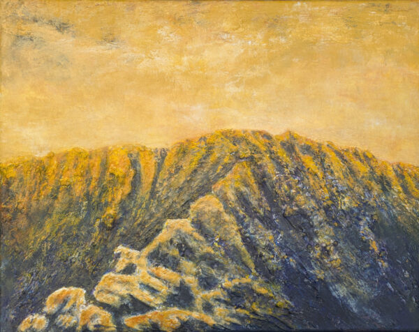 lake district art original mixed media painting on canvas by local cumbrian artist tim brown. acrylic plaster textured impasto painting depicting the last stretch up striding edge helvellyn