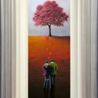 lake district art by David Renshaw Life at its best - a northern romance portrait Ted and Doris with love heart admiring a tree lit up on the hillside