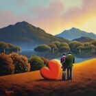 lake district art romantic original oil painting by david renshaw. featuring Ted and Doris