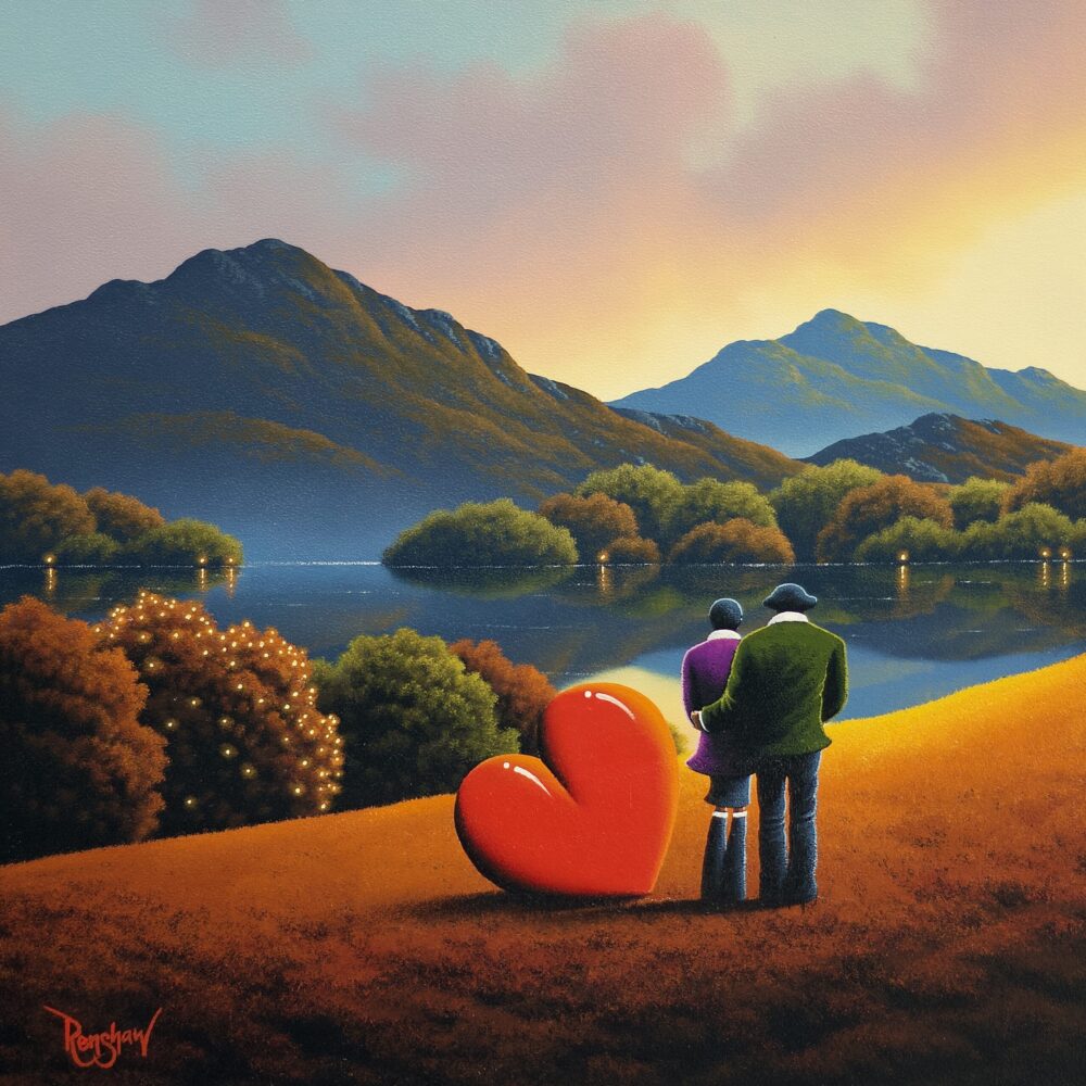 Love By The Fells by David Renshaw lake district art romantic original oil painting by david renshaw. featuring Ted and Doris