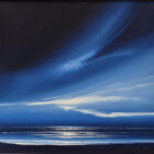 Acrylic painting of sweeping dark blue skies over the sea