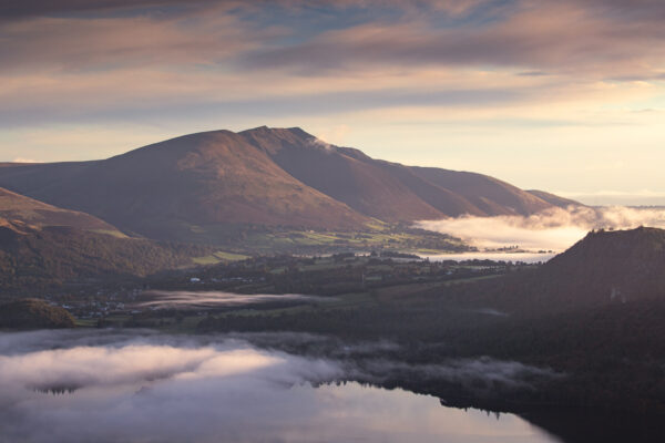 Print by Lake District Photographer Nathan Buckley. Morning mist over blencathra derwentwater