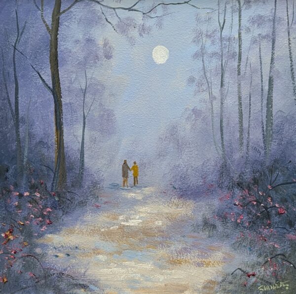 Moonlit Stroll and original oil painting by lake district artist Jeff Sudders