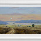 Lake District art original oil painting by Jeff Sudders. On The Way Down To Windermere Features two figures and dog overlooking lake windermere