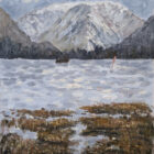 Lake District original oil painting by Jeff Sudders snow on the tops at ullswater A lake scene with fells in the distance.