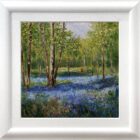 Lake District art original oil painting by Jeff Sudders A Walk in Jeffey Knotts Wood Ambleside. Woodland scene with bluebells covering the ground. A couple walking in the distance.