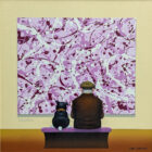 lake district art original oil painting by chris chapman Original Acrylic Painting by Chris Chapman. Man and his dog admiring an abstract pink painting jason pollock inspired painting