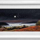 Lake District art original oil painting by Jeff Sudders. the moon and stars over windermere. dark skies