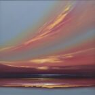 Original oil painting of the sunset rippling over the clouds and waves by Jonathan Shaw