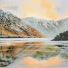 Limited edition print on canvas by Ben Goymour featuring wastwater. The still and calm lake reflect the fells and sunset sky perfectly.