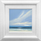 lake district art original acrylic painting by award winning artist jonathan shaw featuring sweeping light blue skies. Displayed in a white cushioned frame.