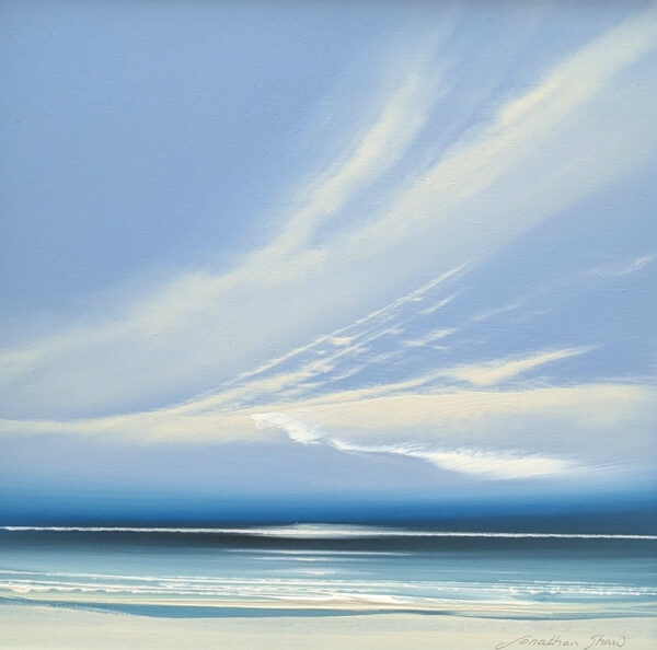 lake district art original acrylic painting by award winning artist jonathan shaw featuring sweeping light blue skies.