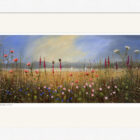Lake District art print by Jeff Sudders. Where Butterflies Live Windermere shows a beautiful summer scene of colourful flowers in the foregroung Lake Windermere and blue sky in the backround.