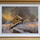 Lake District art original oil painting A Glorious Light by Edward Hersey in a gold frame with white slip.